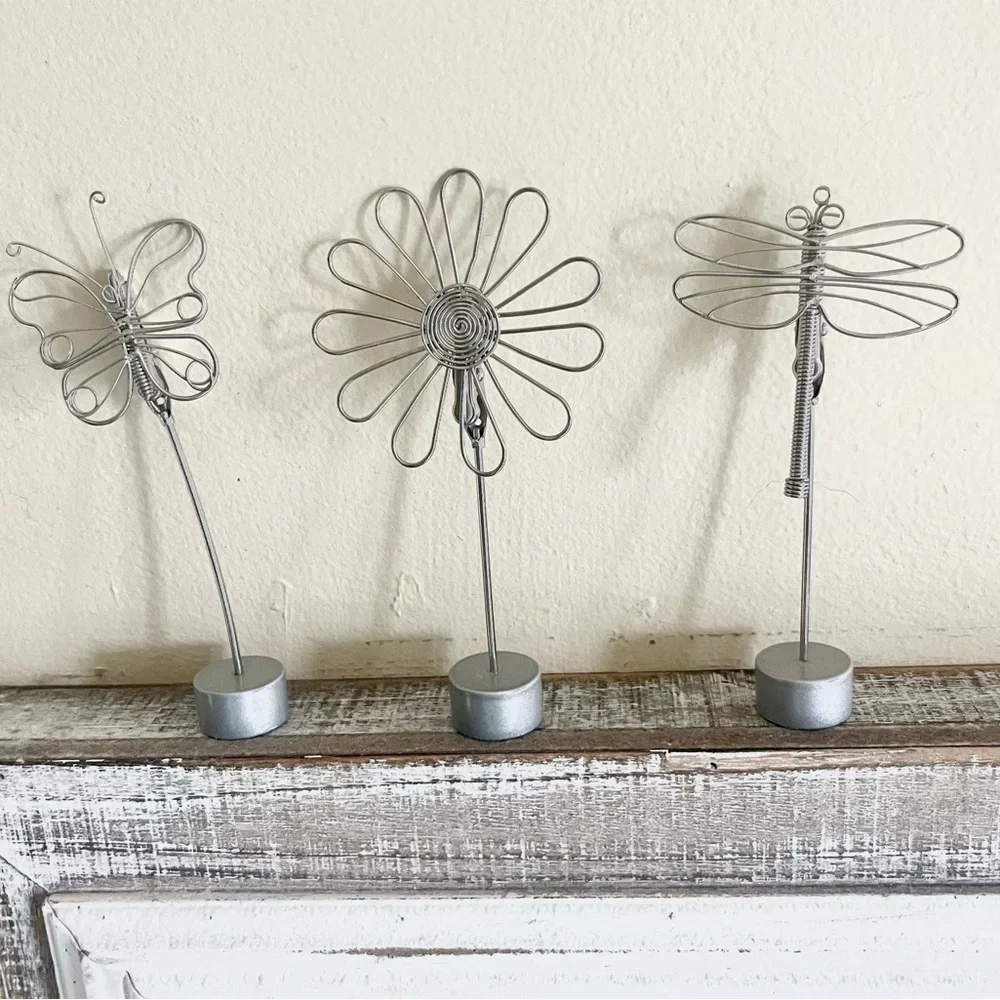 Silver Wire Butterfly and Flower Photo Holder Set